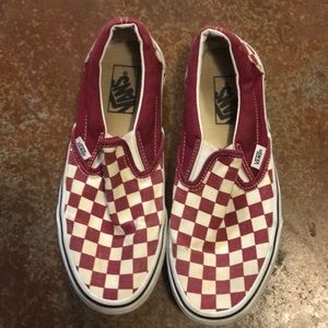 Maroon and white checkered vans